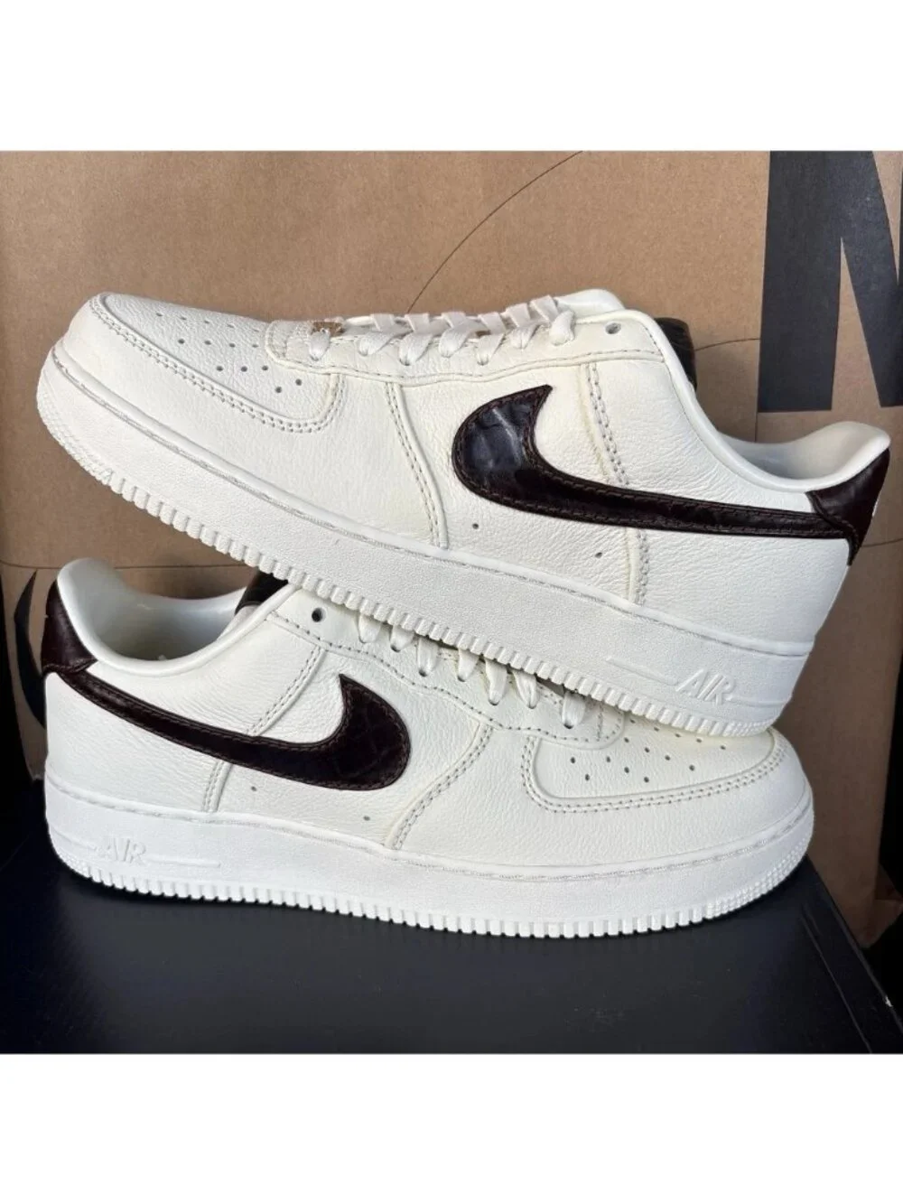 NEW Men's Size 12 Nike Air Force 1 07 Soft Pearl Brown Croc IH7332-001